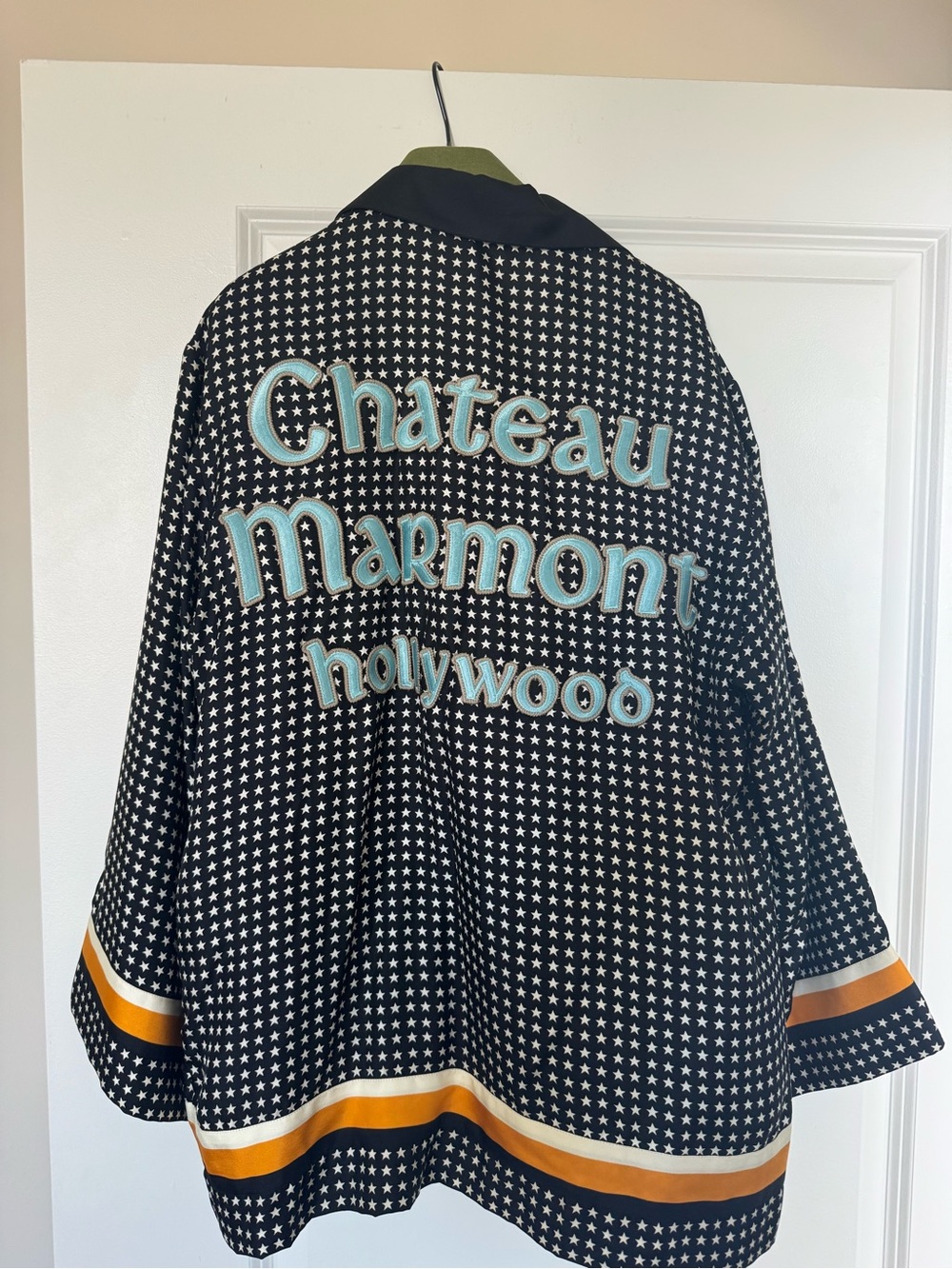 Gucci Black Star-Print Chateau Marmont Hollywood Jacket with Turquoise Lettering